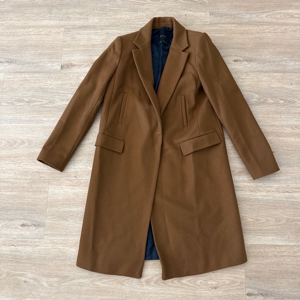 Zara Basic Camel Brown Long Wool-Blend Coat Small